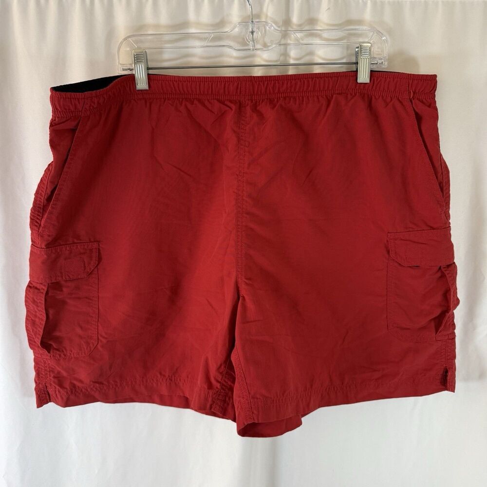 LL Bean Swim Trunks Men 42 Red Pull On Drawstring Cargo Pockets Mesh Lined 6" In